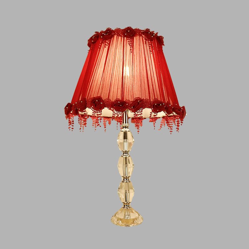 1 Bulb Table Light Traditionalism Flower Prismatic Crystal Night Lamp in Red for Living Room