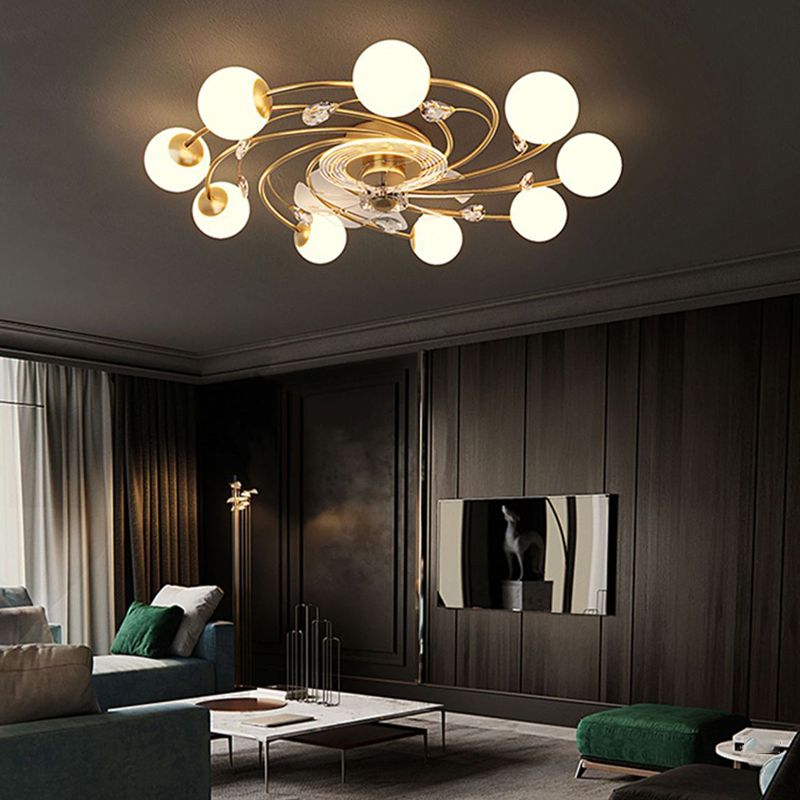 7/10-Light Golden Modernism LED Ceiling Fan Light for Dining Room