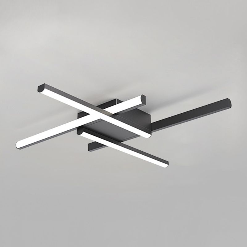 Aluminum Crossed Line Ceiling Fixture Minimalist LED Black Ceiling Light
