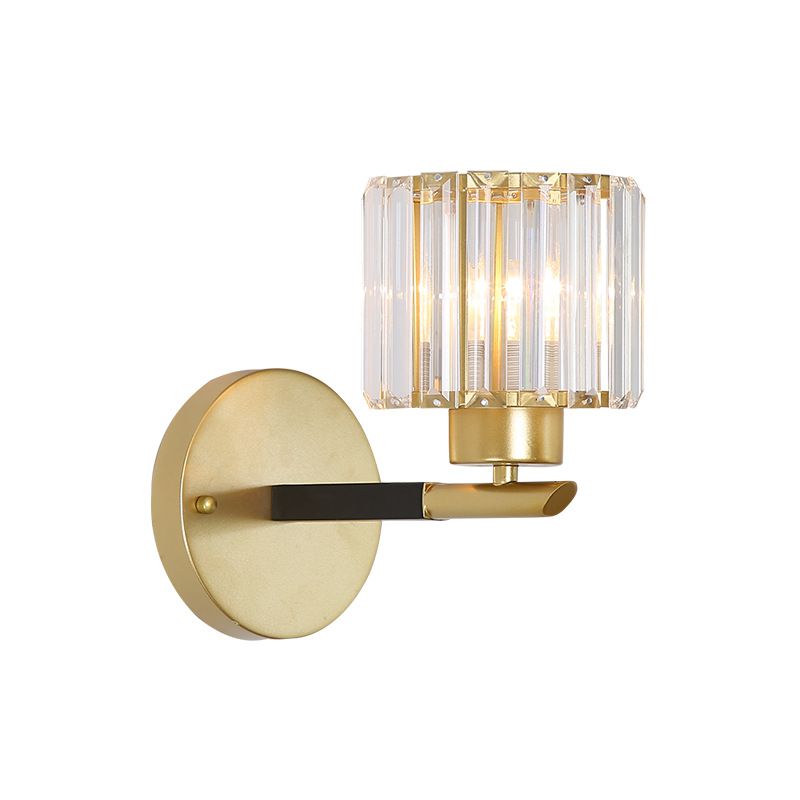 Gold Cylinder Sconce Light Fixture Modernism 1 Light Crystal Wall Mounted Lighting