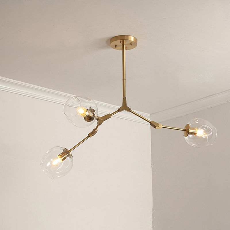 Clear Glass Suspension Lamp Fixture Modern Minimalist Island Light in Brass