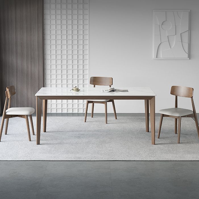 Rectangle Medieval Modern Dining Table Sintered Stone Table with 4 Wood Legs