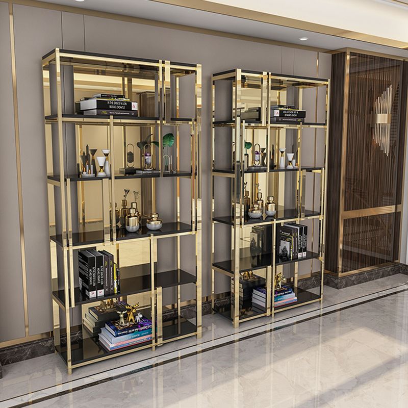 Gold Closed Back Bookshelf Glam Standard Engineered Wood Bookcase