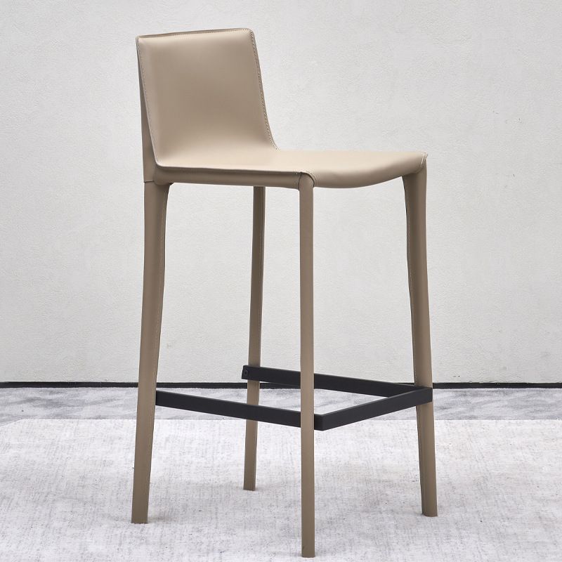 Beige Faux Leather Stools with Footrest Contemporary Indoor Bar Stools