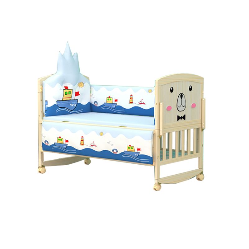 Farmhouse Wooden Nursery Bed Storage Arched Crib with Wheels