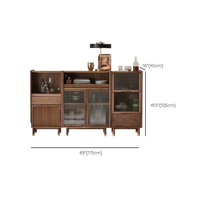 Storage Solid Wood Glass Door Cabinet Mid Century Chest in Walnut