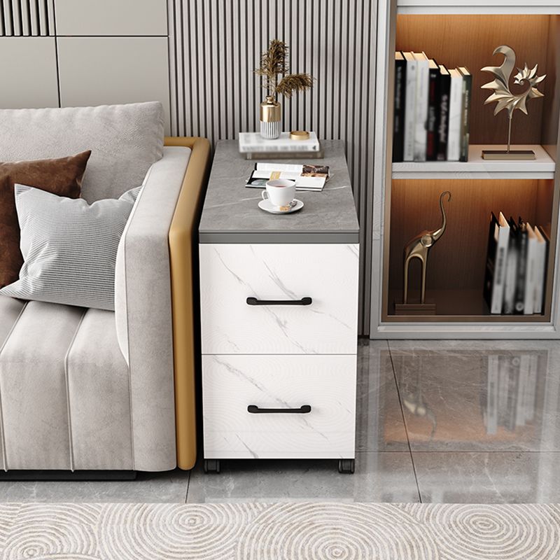 Contemporary 1-Door 2-Drawer Side Table with Casters - 24.4" H
