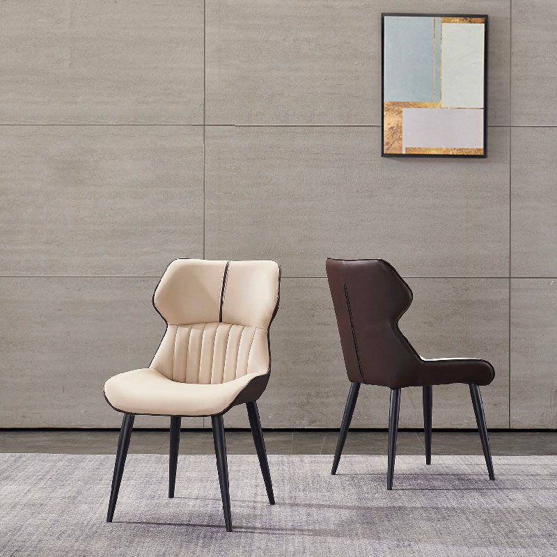 Silla lateral de comedor contemporánea con respaldo de orejas, silla de comedor de cuero para cocina