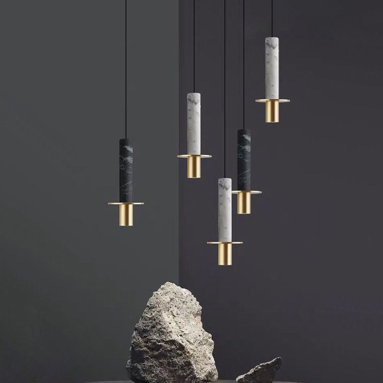 Minimalism Hanging Ceiling Light Marble 1-Light Cylinder Ceiling Pendant Light