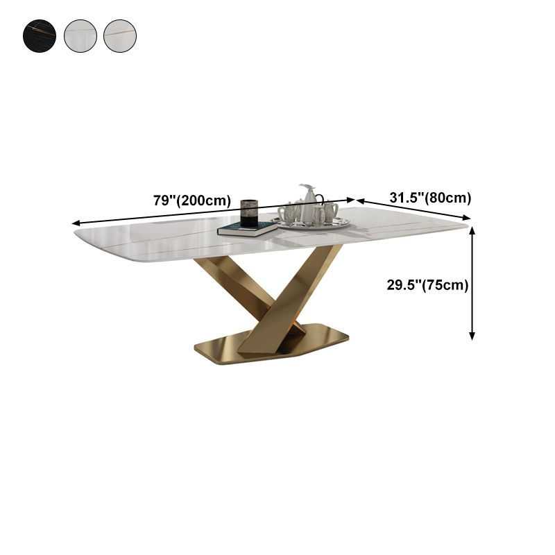 Rectangle Sintered Stone Top Dining Table Luxury Table with Pedestal Base