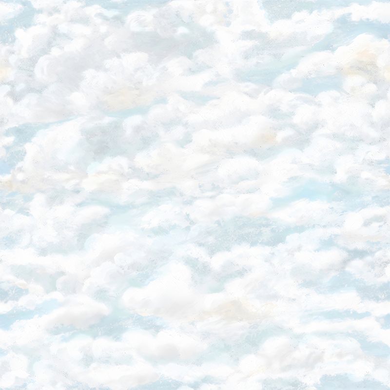 Whole Clouds Patterned Wall Mural Sky Blue-White Non-Woven Wall Covering, Water Resistant, Custom Made