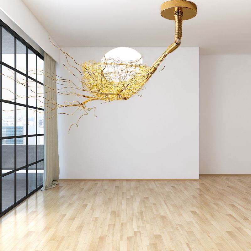 1/2/3 Lights Living Room Chandelier Artistry Golden Pendant Light Fixture with Egg Matte White Glass Shade