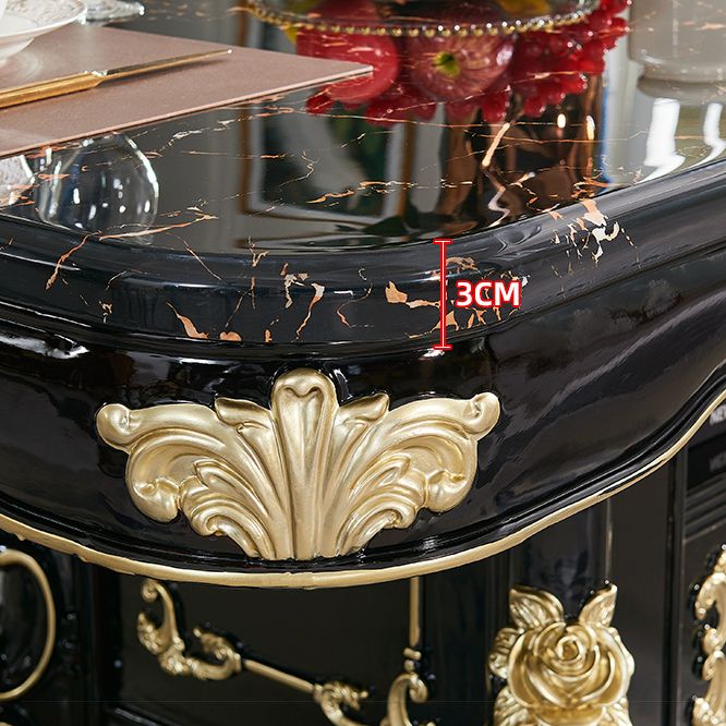 Glam Kitchen Table with Faux Marble Top Solid Wood Legs in Black