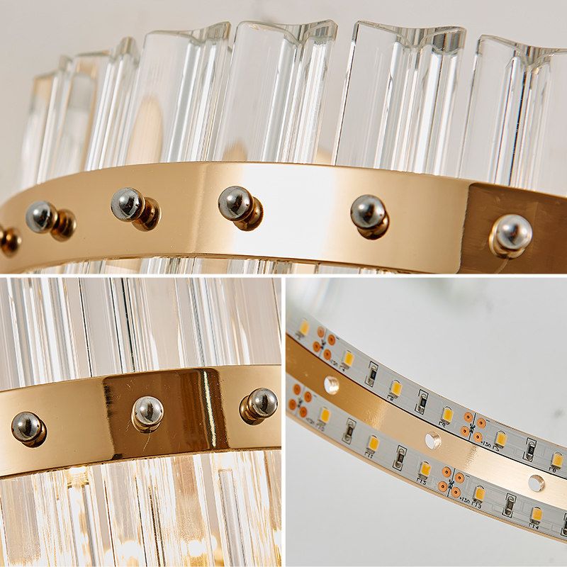 Clear Crystal Round Wall Mount Lighting Contemporary Style LED Gold Finish Wall Lamp for Bedroom