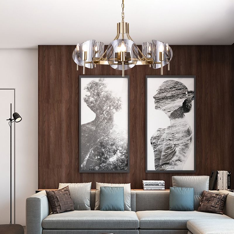 Modern Style Chandelier Light Fixture Round Shape Glass Hanging Light for Living Room