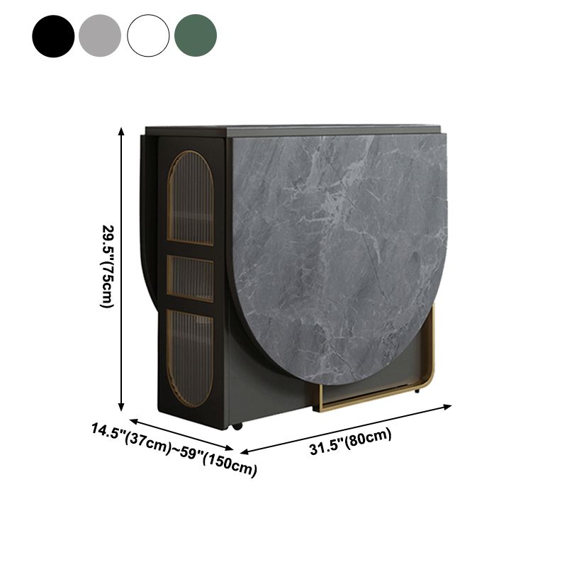 59'' Foldable Sintered Stone Top Dining Table Modern Oval Table with Storage Trestle Base