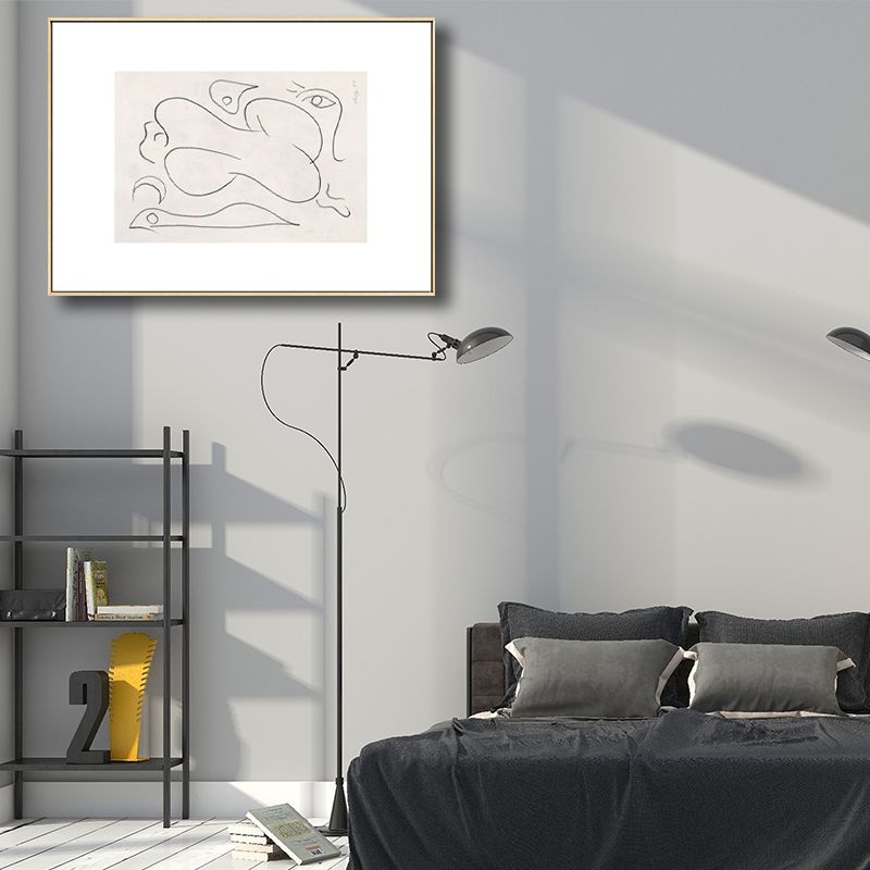 Pencil Line Sketch Figure Canvas Simple Bizarre Abstract Drawing Wall Art in White