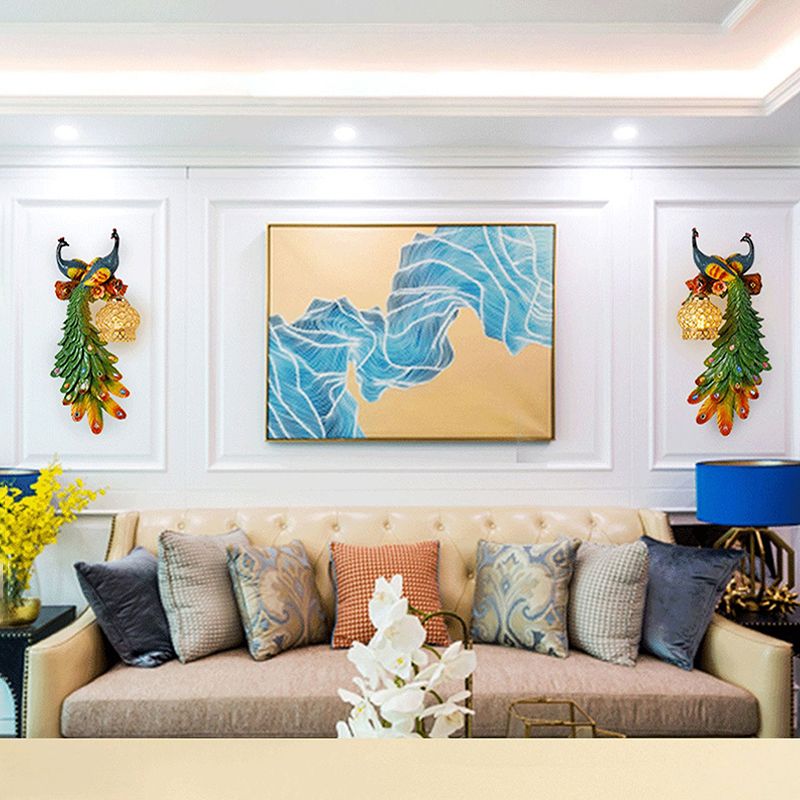 Kristall-verkrustete Laternenwand-Lampe rustikaler 1-Licht-Wohnzimmerleuchter mit mehrfarbigem Pfauen-Deko