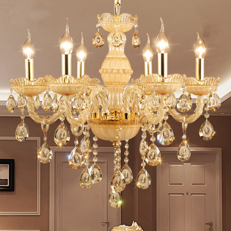 Sitting Room Candle Crystal Chandelier European Style Multi Head Chandelier Light Fixtures