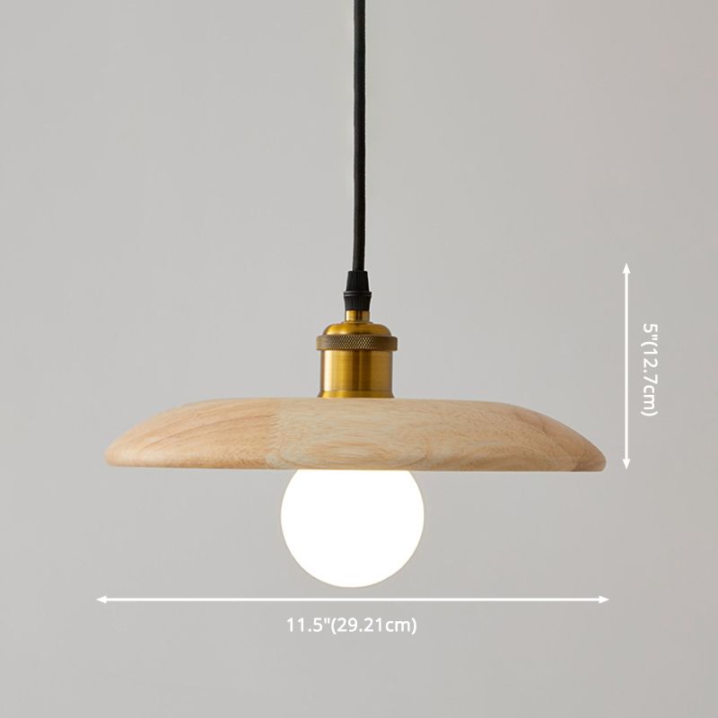 Japanese Minimalist Solid Wood Hanging Light Single Light Bedside Pendant Lamp in Beige