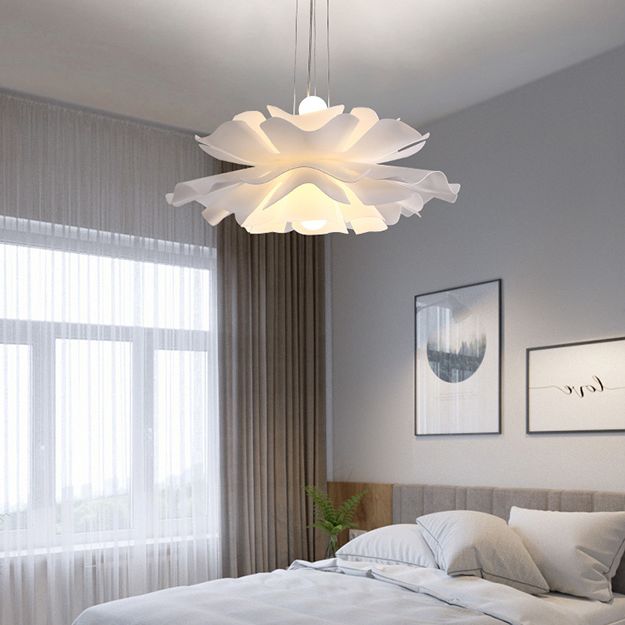 Bedroom Pendant Ceiling Light Nordic White Pendant Light Kit with Floral Acrylic Shade
