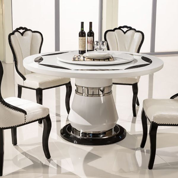 Marble Dining Table Round Pedestal Dining Site Table with Turntable