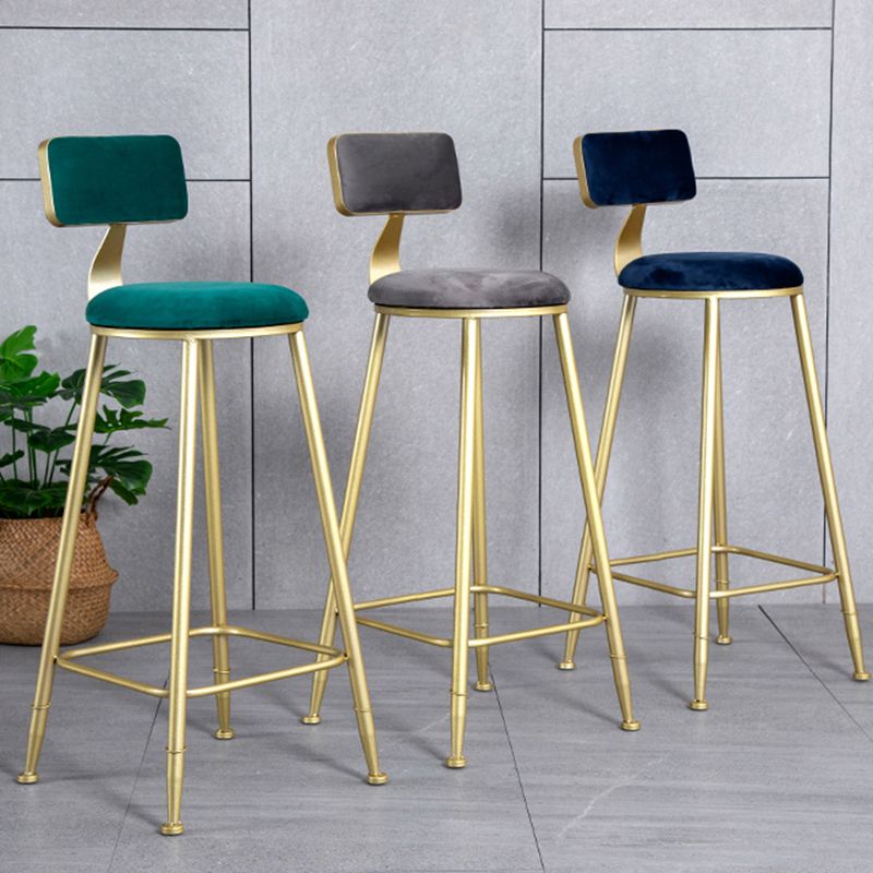 Glam Metal Upholstered Barstool Living Room Bar Stool with Low Back and Cushion