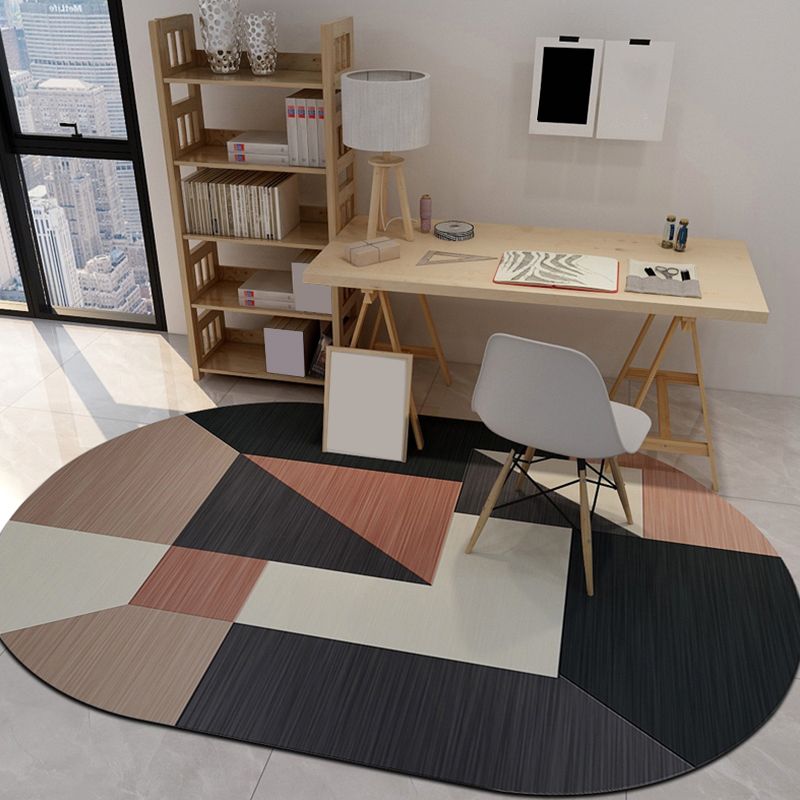 Dark Bedroom Rug Modern Color Blocking Geometric Carpet Synthetics Anti-Slip Backing Indoor Rug