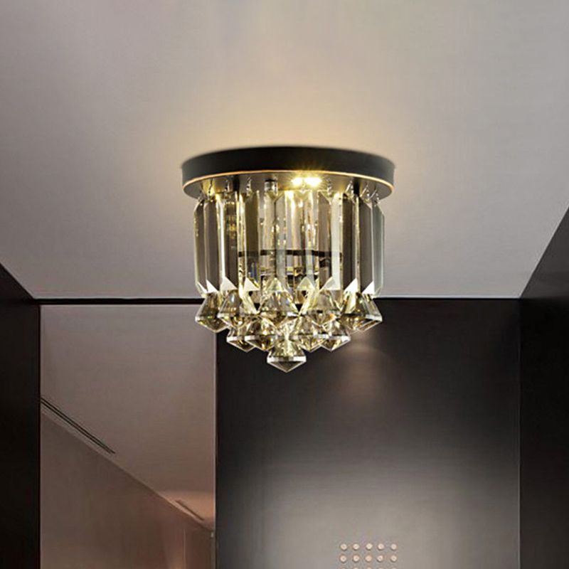 Smoke Gray Crystal Round Flushmount Simple 1 Bulb Hallway Ceiling Flush Mount Light