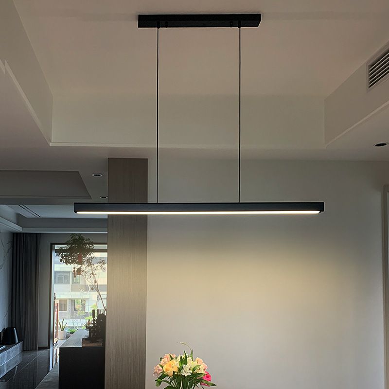 Black Linear LED Pendant Light Metal Acrylic Hanging Lamp for Dining Room