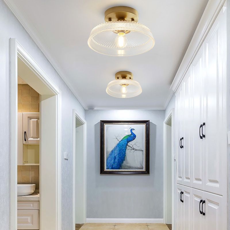 Modern Ceiling Light 1-Light Copper Ceiling Mount Light with Glass Shade for Aisle