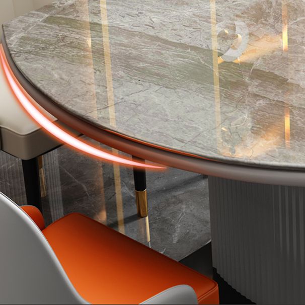 Grey Round Stone Tabletop Extendable Dining Table with Storage