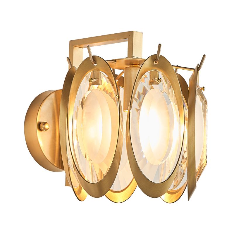 1 bulbo in ottone e parete cristallina in stile coloniale di illuminazione a parete ovale dorata