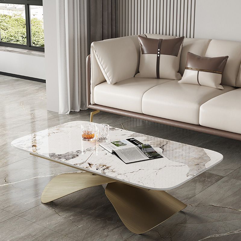 Cross Legs Rectangular Slate Coffee Table with Adjustable Height