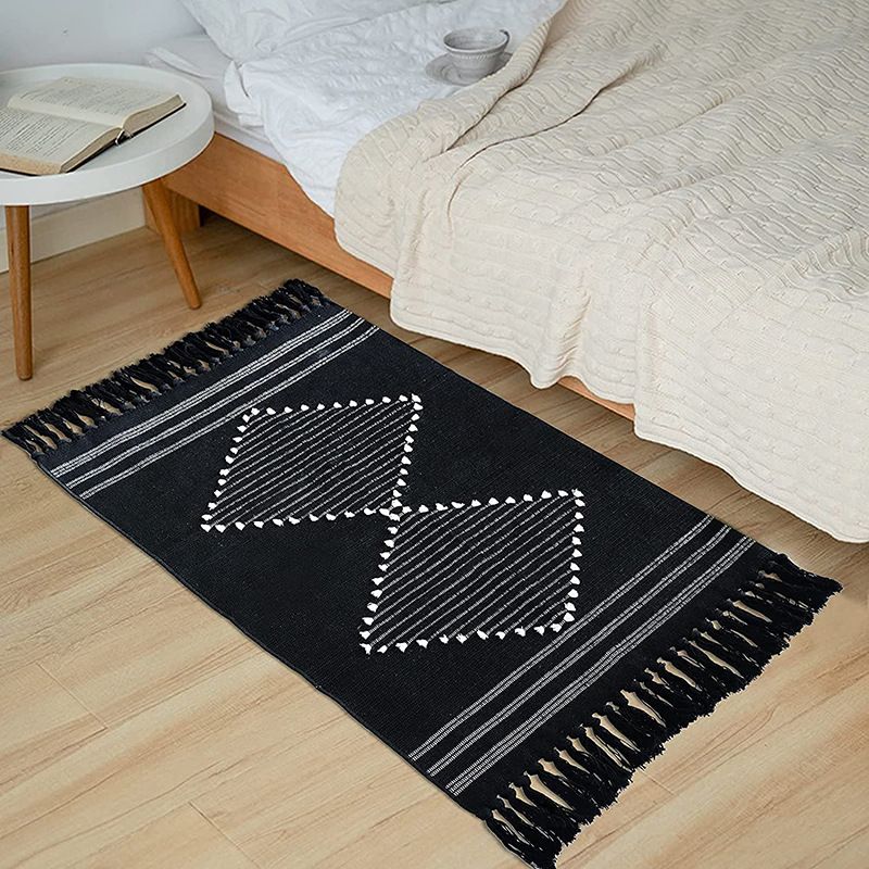 Bohemian Carpet Prismatic Pattern Area Rug Cotton Blend Fringe Indoor Rug