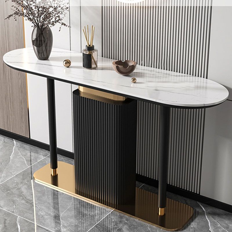 Modern Oval Console Table Stone Console Sofa Table in White/Black