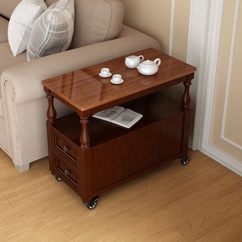 13.7" W X 23.6" H Farmhouse Wood Side Table Two-Drawer Side Table with Wheels