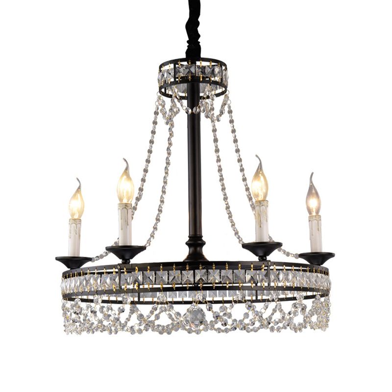 Black Round Chandelier Lamp Nordic Crystal 4/6/8 Heads Pendant Lighting Fixture for Living Room