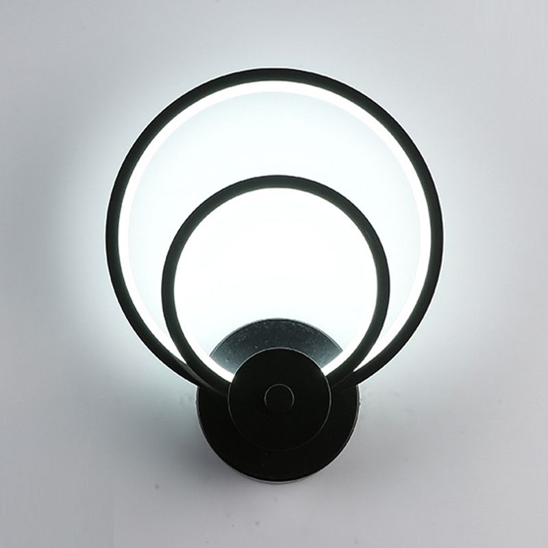LED Bedroom Sconce Light Fixture Minimalist Black Wall Lighting with Circle Metal Shade