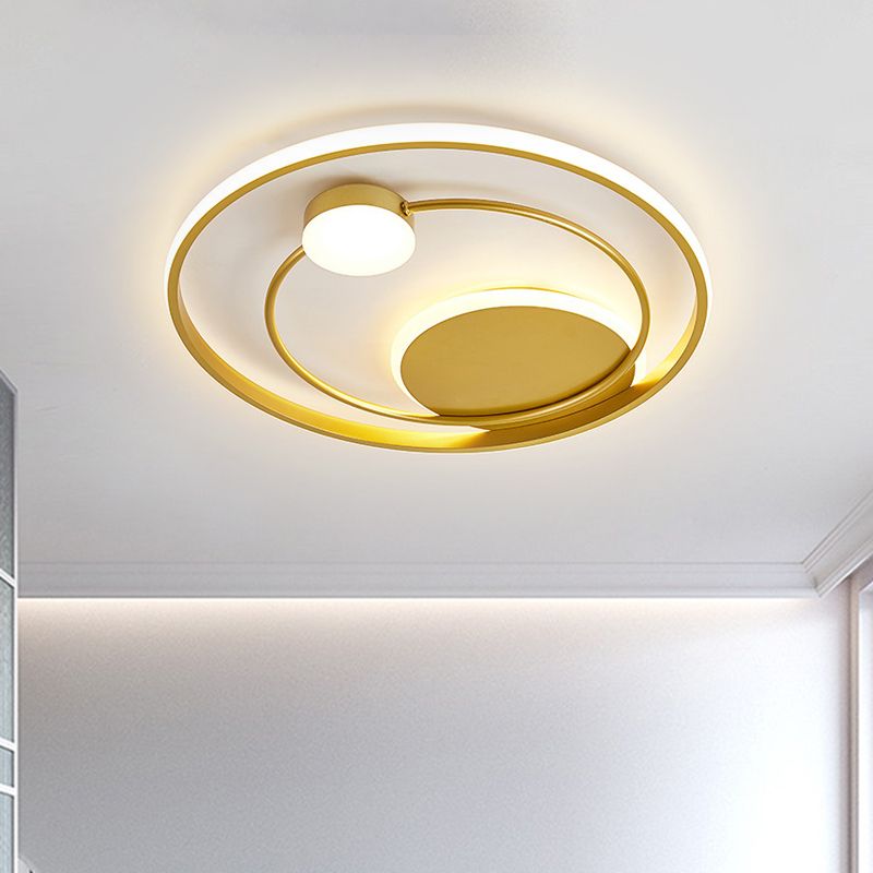 Gold Dual Ring Ceiling Flush Simplicity LED Metallic Flush Mount Lighting, 16.5"/20.5" Wide
