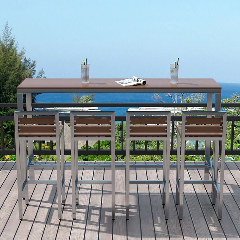 Industrial Metal and Wood Bar Table Outdoor Rectangle Bar Table with Trestle Base
