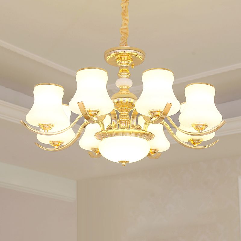 Gold Plated Jar Shaped Hanging Lamp Antique Opal Glass Bedroom Chandelier Light Fixture