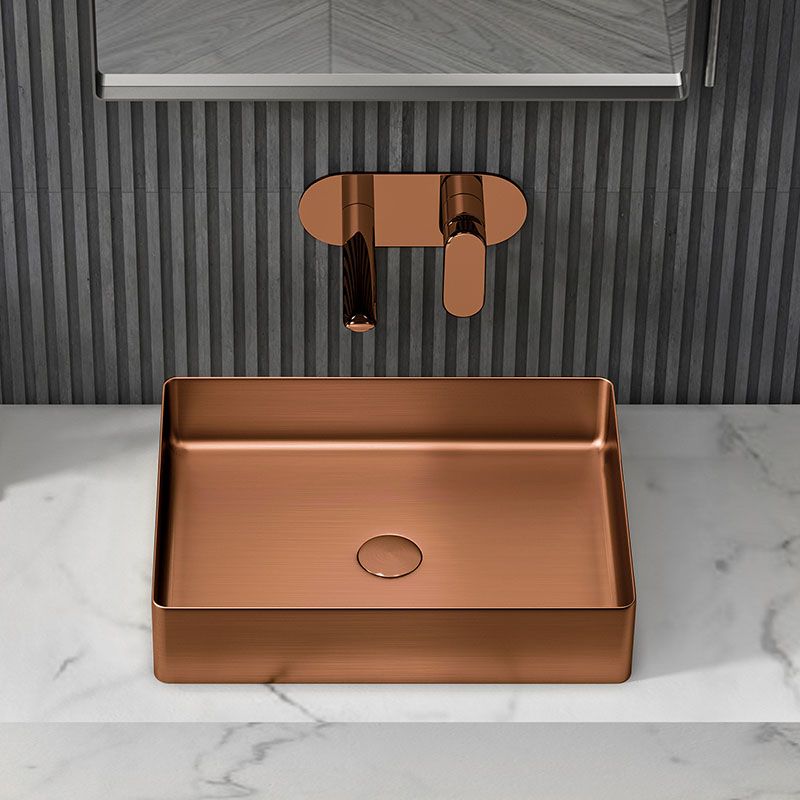Contemporary Bathroom Sink Metal Rectangular Vessel Sink with Pop-Up Drain
