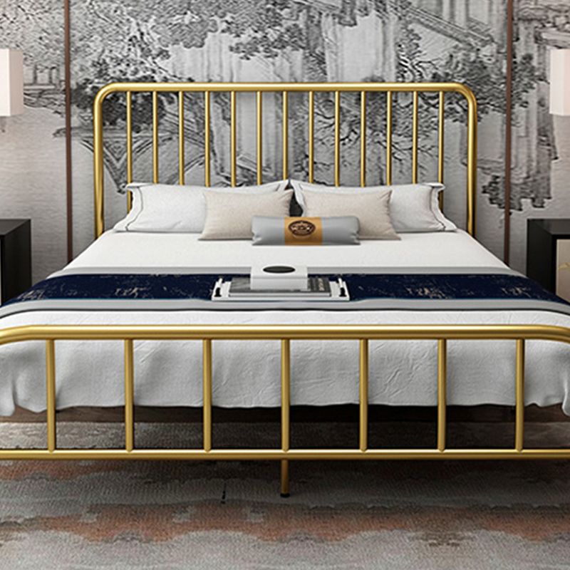 Modern Slat Bed Spindle Metal Open-Frame Bed with Custom Gold Legs