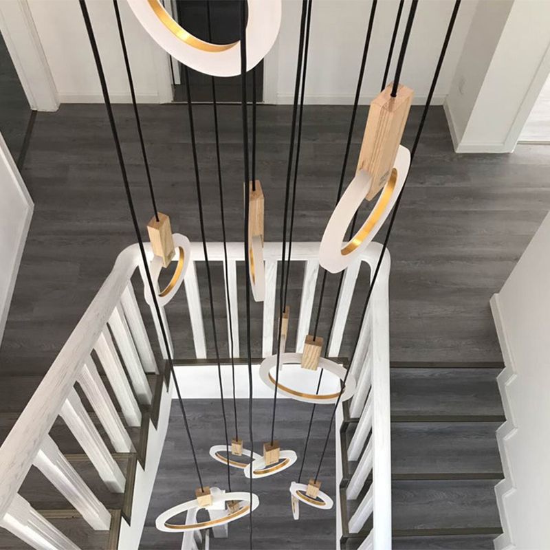 Duplex LED Multiple Hanging Light Simple Style Brass Ceiling Light with Ring Acrylic Shade