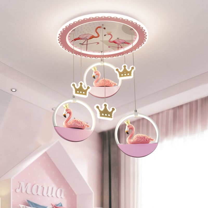 Flamingo Prince Flush Mount Lighting Cartoon Acrylic Pink LED Ceiling Flush Light with Drapes