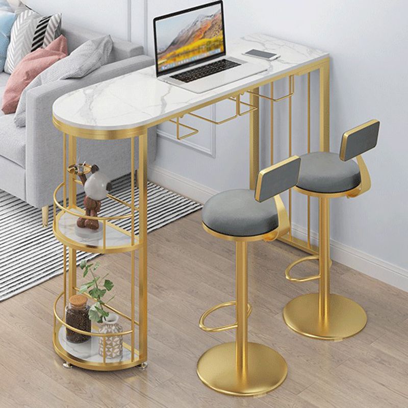 Modern Stone Top Bar Table Set 1/2/3 Pcs Free Form Bar Table and Adjustable Height Stools