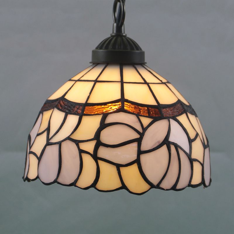 1-Light Domed Drop Lamp Mediterranean White Cut Glass Pendulum Light for Dining Room