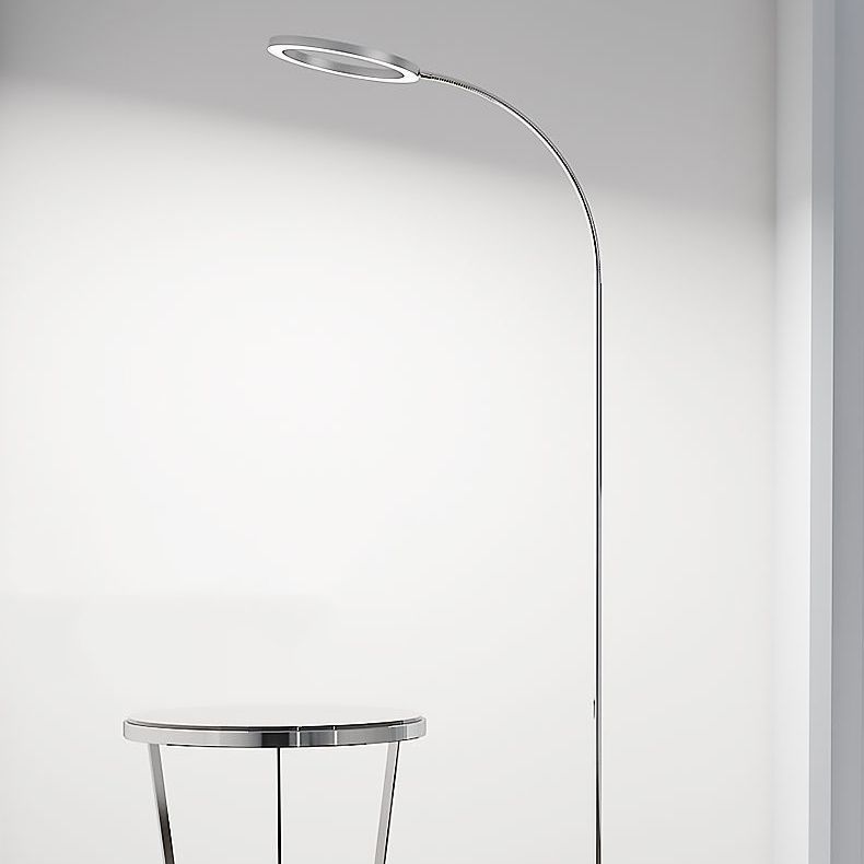 Aluminum O-shaped LED Floor Light Simple Silver Gooseneck Standing Light