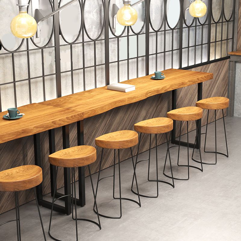 Industrial Solid Wood Natural Bistro Accent Dining Table Sled Bar Table